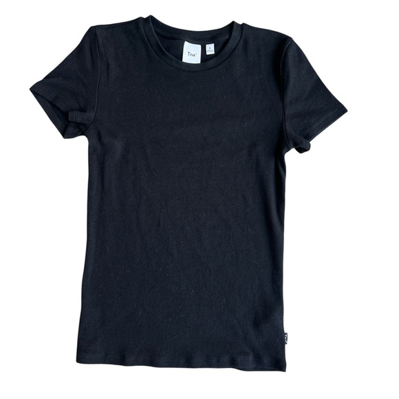 Aritzia TNA Women's Black Ribbed Short Sleeve T-Shirt Size Small - Picture 1 of 8